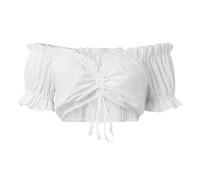 FASLOLSDP Dirndl Top manga corta | Blusa de encaje para mujer | Blusa tirolesa de algodón ropa festiva | tradicional cómoda | traje tradicional bávaro transpirable blusa tirolés media manga, blanco2