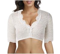 FASLOLSDP Dirndl Top manga corta | Blusa de encaje para mujer | Blusa tirolesa de algodón ropa festiva | tradicional cómoda | traje tradicional bávaro transpirable blusa tirolés media manga, Blanco3