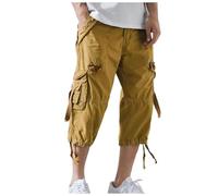 FASLOLSDP Pantalones cortos cargo para hombre con banda elástica, bermudas 3/4, pantalones cortos de verano, de algodón, pantalones de trabajo, informales, pantalones cargo para correr, corte regular