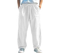 FASLOLSDP Pantalones de lino largos para hombre, pantalones de verano, de algodón, transpirables, pantalones de entrenamiento, informales, pantalones de deporte, básicos, pantalones de chándal de