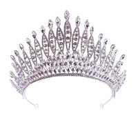 FASNAHOK Coronas altas para mujer, tocados de 21 cumpleaños, corona de reina, tiaras grandes con diamantes de imitación, color blanco
