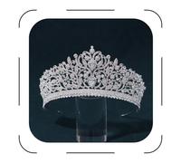 FASNAHOK Tiaras y coronas plateadas de circonita cúbica para mujer, tocado de reina, fiesta de graduación, boda, novia, cristal, accesorios grandes para el cabello, Talla única, Diamante falso,