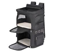 FASNATI Mochila para 2 Gatos 2 en 1, Separador Extraíble, hasta 12kg, Negro | 2 Niveles | Máx. 6kg por Nivel, 2 Correas de Seguridad, 3 Aperturas, 2 Cojines Extraíbles y Lavables, Plegable