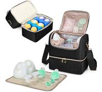 Fasrom Bolsa Extractor Leche Enfriador con Correa Cruzada y tapete, Negro | Compartimento Termico, Forro Impermeable, Tapete Plegable, Alambre Acero, Correa Cruzada Desmontable, Viajes