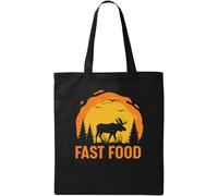 Fast Food - Bolsa de algodón ecológico natural con gráfico de alce y ciervo, color negro, Black, Talla única