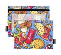Fast Food Delicious - Estuche de 3 anillas para lápices, 2 carpetas de archivos para examen de oficina, bolsa de papelería con cremallera