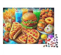Fast Food Feast Sturdy Paper Fast Food Feast with Burgers Pizza and Fries Jigsaw Puzzle Stress Relief Home Decor 38x26cm/1000pcs