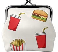 Fast Food - Monedero de cuero para mujer, diseño de patrones sin costuras, pequeño bolso de cambio con cierre de beso con hebilla, regalo para niña, Como se muestra en la imagen, Talla única,