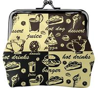 Fast Food - Monedero de cuero para mujer, diseño sin costuras, pequeño bolso de cambio con cierre de beso con hebilla, regalo para niña, Como se muestra en la imagen, Talla única, Organizador de