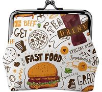 Fast Food - Monedero de cuero para mujer, sin costuras, estilo garabato, pequeño bolso de cambio con cierre de beso, billetera con hebilla para regalo de niña, Como se muestra en la imagen, Talla