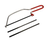 FAST WORLD SHOPPING Sierra manual de arco con 3 cuchillas de repuesto de 155 mm, sierra multiusos con mango antideslizante para cortar madera, metal, plástico y yeso