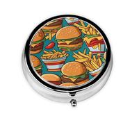 FastFoodPatternPlay - Organizador de pastillas personalizado único - Pastillero de viaje para 7 días AM PM con diseño de impresión completa - Mini organizador de medicamentos chapado en hierro