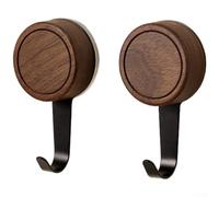 Fastigeaty Gancho de ventosa de madera de nogal con tecnología de vacío, colgador adhesivo sin taladro para superficies lisas, gancho de pared reutilizable para baño (2)