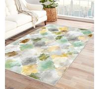 FASTLATE Alfombra con diseño geométrico de plumas de pavo real, suave, lavable a máquina, para dormitorio, sala de estar, oficina, antideslizante, respetuosa con el medio ambiente (blanco), 90 x 150