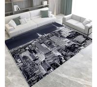 FASTLATE Alfombra negra de pelo corto con diseño de arquitectura de la ciudad de Nueva York, muy suave, para sala de estar, pasillo, puerta, suelo, 60 x 90 cm, 60 x 90 cm