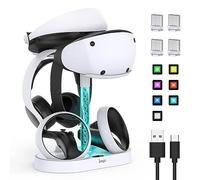 FASTSNAIL Estación de carga para PSVR2, soporte LED para auriculares PS5 VR y controlador Sense con 10 luces RGB, accesorio compatible con PlayStation VR2