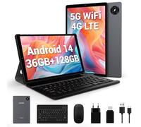 FASTWD Tablet 10 Pulgadas Android 14 Tableta,2025 Newest Tableta 5G WiFi,36GB RAM+128GB ROM,FHD 1920 * 1200 incell,8000mAh,13+8MP,GPS,Face ID,Tablet con Teclado,Negro