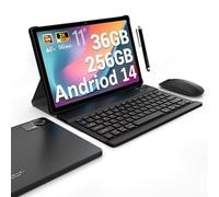 FASTWD Tablet 11 Pulgadas Android 14 con 4G LTE y 5G WiFi,36GB RAM+256GB ROM/9580 mAh/2000 * 1200 FHD/Widevine L1/Face ID/GPS/BT 5.0/TÜV/USB-C Tablet con Teclado + Ratón + Funda,Negro