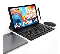 FASTWD Tablet 11 Pulgadas Android 14 con 4G LTE y 5G WiFi,36GB RAM+256GB ROM/9580 mAh/2000 * 1200 FHD/Widevine L1/Face ID/GPS/BT 5.0/TÜV/USB-C Tablet con Teclado + Ratón + Funda, Gris