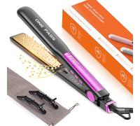 Faszin - Plancha para pelo con placas de titanio liso, plancha para alisar negativos iones protector, 20S calienta rápido, pantalla LCD, voltaje universal, alisador de pelo 2 en 1 (gris)