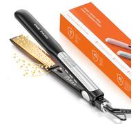 Faszin Plancha para pelo con placas de titanio liso, plancha para alisar negativos iones protector, 20S calienta rápido, pantalla LCD, voltaje universal, alisador de pelo 2 en 1,Negro