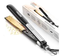 Faszin - Plancha para pelo con placas de titanio liso, plancha para alisar negativos iones protector, 20S calienta rápido, pantalla LCD, voltaje universal, alisador de pelo 2 en 1 (Negro)