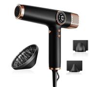 Faszin Secador de Pelo Profesional y Ligero con Motor de 110,000 RPM, Secado Rápido, 200 Millones de Iones, Bajo Ruido, Pantalla LED y 3 Boquillas Magnéticas, Ideal para el Hogar y el Salón. (Negro)