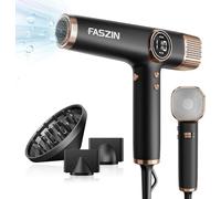 Faszin Secador de Pelo Profesional y Ligero con Motor de 110,000 RPM, Secado Rápido, 200 Millones de Iones, Bajo Ruido, Pantalla LED y 3 Boquillas Magnéticas, Ideal para el Hogar y el Salón. (Negro)
