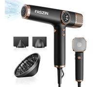 Faszin Secador de Pelo Profesional y Ligero con Motor de 110,000 RPM, Secado Rápido, 200 Millones de Iones, Bajo Ruido, Pantalla LED y 3 Boquillas Magnéticas, Ideal para el Hogar y el