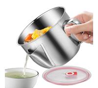 Fat Separator, Stainless Steel Gravy Strainer and Fat Separator with Lid, Kitchen Gadget for Grease Removal,Meat Strainer with Handle, Ideal for Removing Excess Oil from Soup or Food