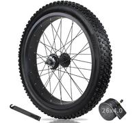 Fat Tire Bike Rear Wheel for Snow 20/26 X 4.0'', Beach Bike Aluminum Alloy Bike Rim with Tire and Tube 36H 195mm Hub for 7-10s Rotary Freewheel Disc Brake(26'')