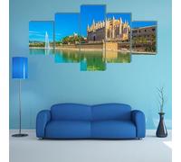 FatAco 5 Impresiones en Lienzo Catedral De Mallorca En España Lienzo de pared de arte moderno enmarcado Pintura Dormitorio Salón Cocina