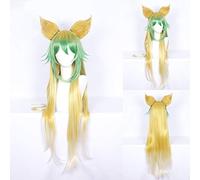 Fate Apocrypha Atalanta - Peluca de cosplay para mujer, 100 cm de largo, lacio, resistente al calor, peluca de pelo sintético verde y amarillo