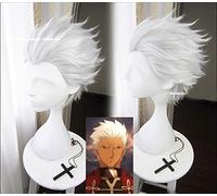 Fate Stay Night Go Extra Archer Emiya Pelucas Cortas Plateado Blanco Resistente al calor Pelo sintético Cosplay Peluca + Peluca Cap
