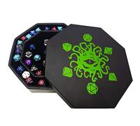 Fate Watcher Dice Tray | Bandeja de Dados con Tapa y Zona de Almacenamiento de Polipiel y Terciopelo | Compatible con Juegos de Mesa y rol como D&D, Warhammer y La Llamada de Cthulhu (Verde)