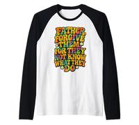 Father Forgive Them - Cita Cristiana Retro con versículo bíblico Camiseta Manga Raglan