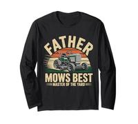 Father Mows Best Lawn Mower Funny Dad, Yard Work Lover Manga Larga