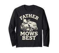 Father Mows Best Riding Lawn Mower Dad Yard Care Tractor Manga Larga