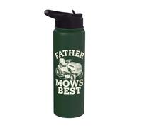 Father Mows Best Riding Lawn Mower Dad Yard Care Tractor Stainless Steel Insulated Water Bottle