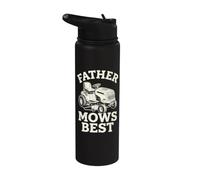 Father Mows Best Riding Lawn Mower Dad Yard Care Tractor Stainless Steel Insulated Water Bottle