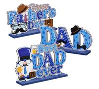 Fathers Day Table Decorations - Wood 20x10cm | 3Pcs Centerpiece | For Dad D | Kids' Party Centerpieces for Dad Birthday Family Table Desk