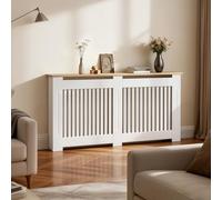 FATIVO Cubre Radiadores Blanco Moderno: 152x20x83cm Cubre Radiador de MDF, Cubreradiador con Estante de Veta de Madera, Consola Auxiliar para Salón y Pasillo, Diseño Reforzado y Duradero