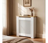 FATIVO Cubre Radiadores Blanco Moderno: 78x20x83 cm Cubre Radiador de MDF, Cubreradiador con Estante de Veta de Madera, Consola Auxiliar para Salón y Pasillo, Diseño Reforzado y Duradero