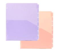 Fatiya 2 juegos de separadores de carpetas con bolsillos y pestañas, 8 pestañas divisores de plástico para carpeta de 3 anillas, separadores de temas A4 para cuadernos, tarjetas, hojas de recetas