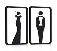 Fatiya 2 Letreros de Baño para Mujeres y Hombres, Letrero de Baño Acrílico para el Hogar de Negocios, Letrero de Inodoro Unisex con Cinta de Doble Cara, Letrero de Puerta de Baño de 20 x 11 cm, Negro