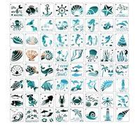 Fatiya 64 plantillas de océano para pintar, plantillas de bricolaje de 3 pulgadas para manualidades, reutilizables, juego de plantillas de pintura en aerosol para madera, tela, pizarra, pared,