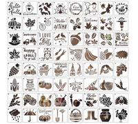 Fatiya 64 plantillas de otoño para pintar, plantillas reutilizables de 3 pulgadas para pintar sobre tela, juego de plantillas de pintura en aerosol para madera, tela, pizarra, pared, decoración del