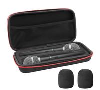 Fatiya Funda de micrófono inalámbrico portátil negra con 2 fundas de espuma para micrófono, funda de micrófono dual de mano, caja de almacenamiento portátil con cremallera para receptor de canto
