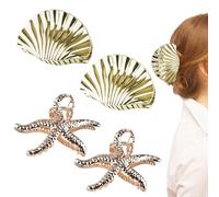 Fatiya Juego de 4 pinzas para el pelo de estrella de mar y conchas marinas, pinzas grandes de metal dorado con forma de estrella de mar, pasadores de garra de pelo de concha de mar para mujeres y