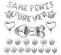 Fatiya Juego de globos plateados para despedida de soltera, pancarta de letras de aluminio con globos de corazón y estrella, decoraciones de fiesta de compromiso para suministros de telón de fondo